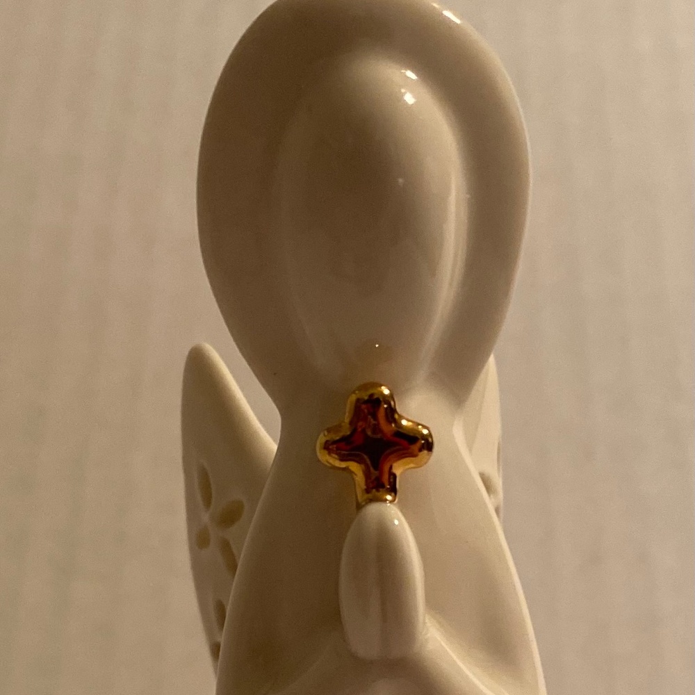 White pottery BELLEEKLIVING ANGEL w/ GOLD TRIM and CROSS